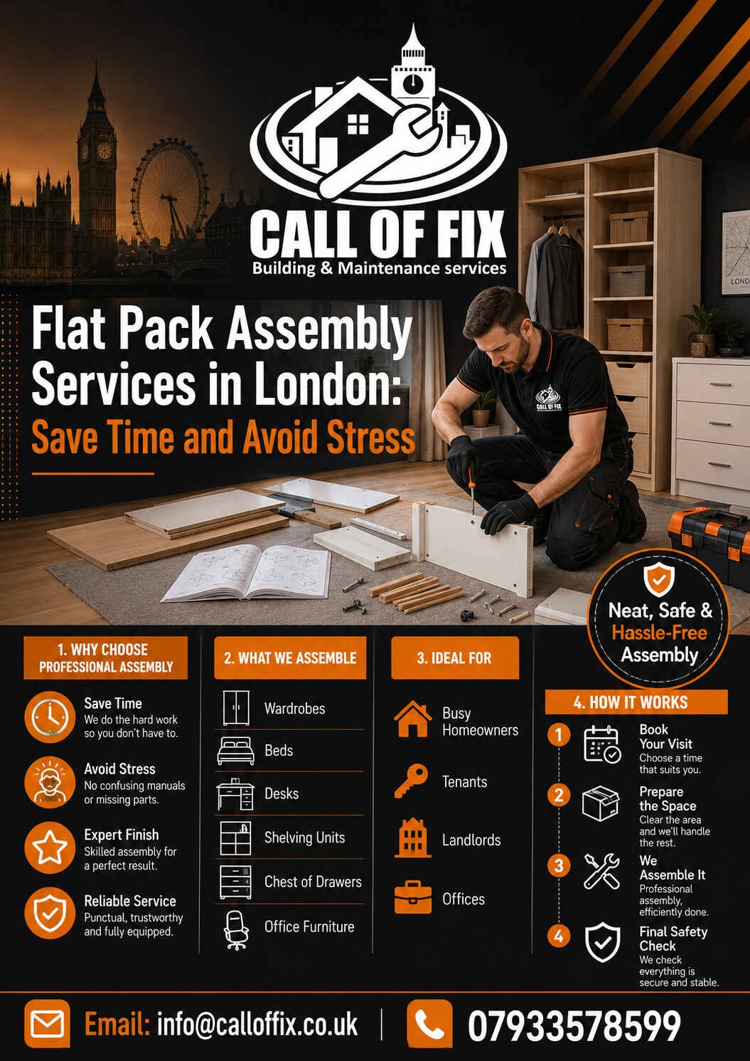 Flat Pack Assembly Services in London infographic by Call Of Fix