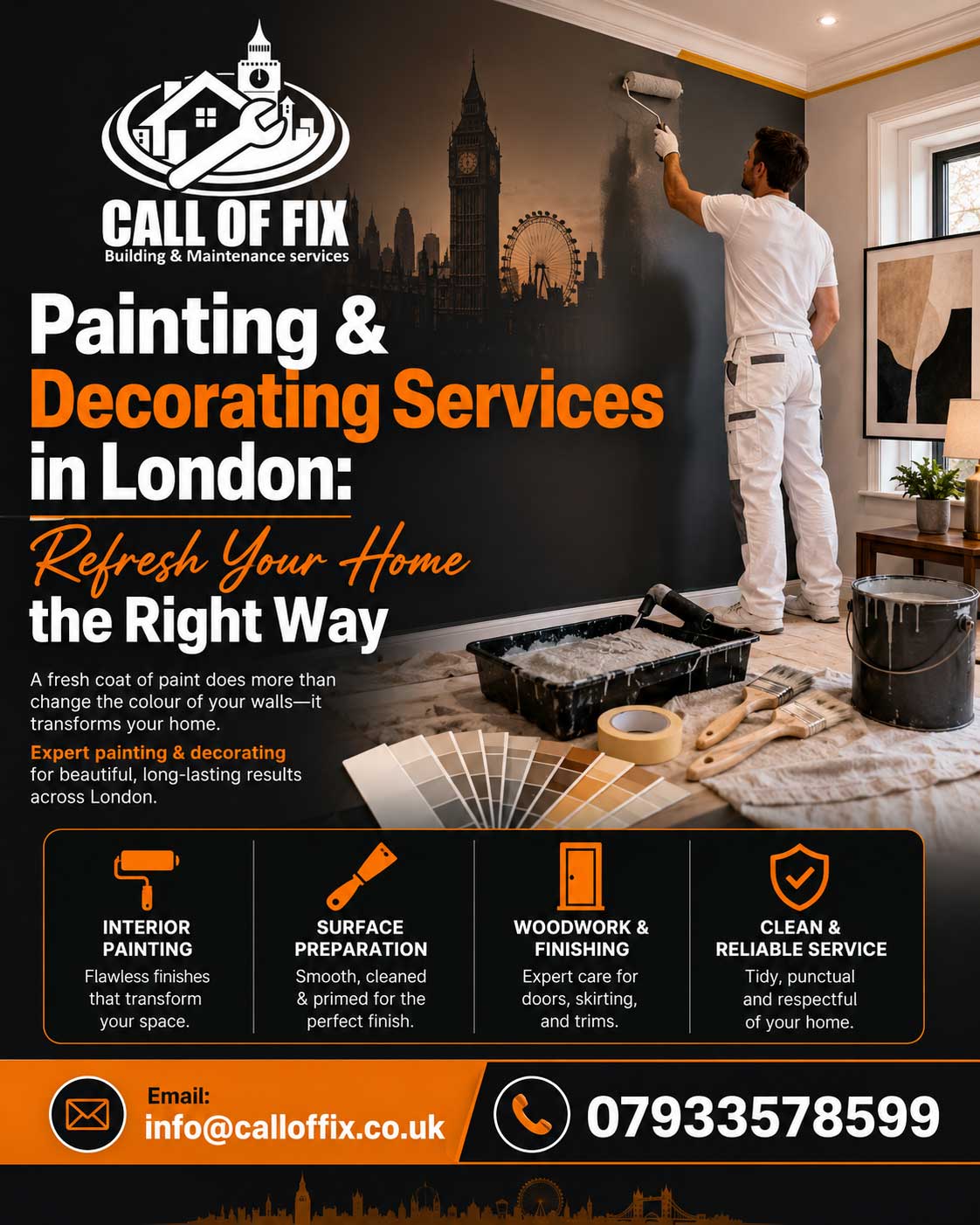 Painting and Decorating Services in London infographic by Call Of Fix