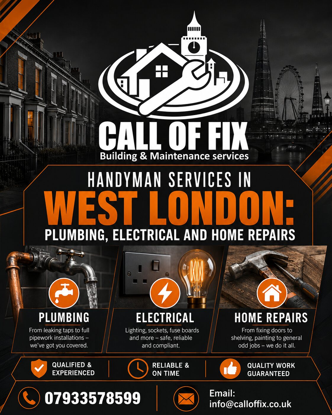 Handyman Services in West London: Plumbing, Electrical and Home Repairs infographic by Call Of Fix
